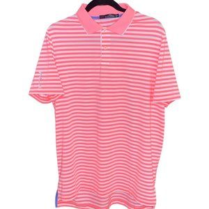 RLX RALPH LAUREN MEN SIZE M  PINK & WHITE STRIPED GOLF POLO SHIRT EUC!